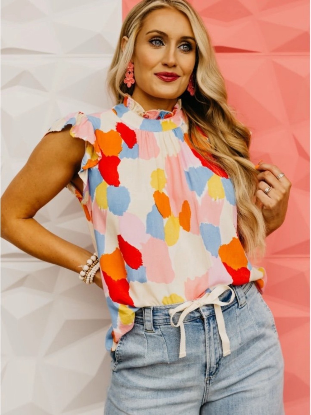 TMHL Sleeveless Mosaic Print Top L - Picture 2 of 7